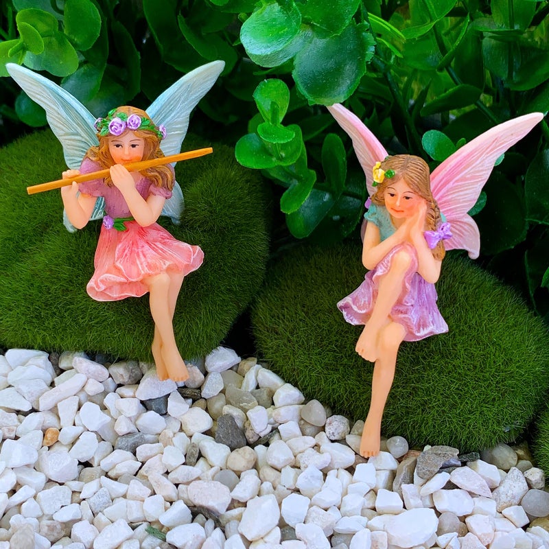 Mood Lab Fairy Garden - Miniature Fairies Figurines - Sitting Girls Set of 2 pcs - for Outdoor or House Decor Statue Kit - Image 5